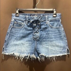 Hollister Blue Jean Shorts Distressed Frayed Hem, Size 5